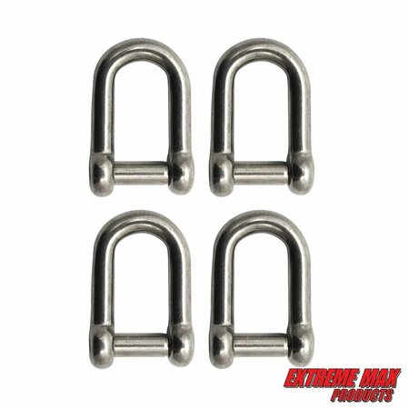 EXTREME MAX Extreme Max 3006.8393.4 BoatTector Stainless Steel D Shackle with No-Snag Pin - 1/4", 4-Pack 3006.8393.4